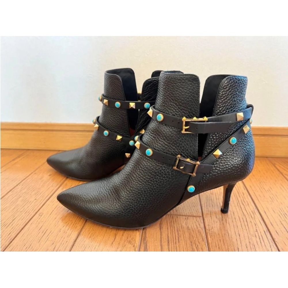 Valentino rockstud turquoise black bootie boot size 38